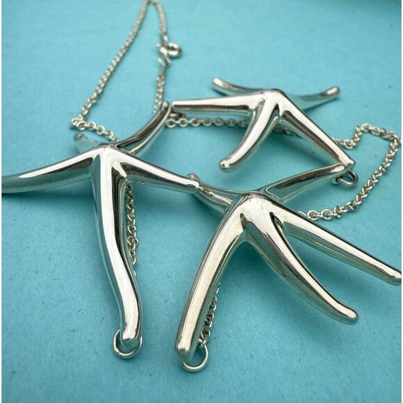 Tiffany & Co Sterling Silver Elsa Peretti Three 3 Starfish Necklace -LARGE - Picture 1 of 16